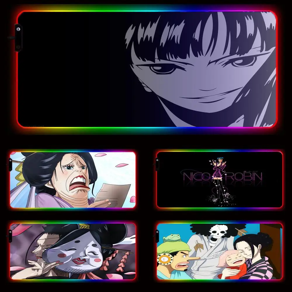 

Игровой коврик для мыши Nico robin со светодиодный кой, большой компьютерный коврик для мыши с RGB подсветкой, Настольный коврик, компьютерный ков...