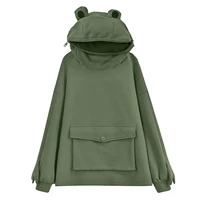 2022 autumn frozen season plus velvet thick sweater creative stitching cute design frog pullover pocket jacket couple