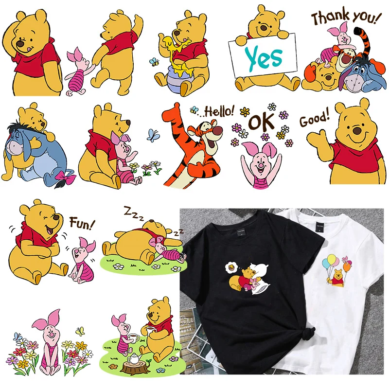 Cute Disney Winnie The Pooh Piglet Appliques Cartoon Tigger Heat Transfer Printing Vinyl Sticker For Clothes Iron On Patches