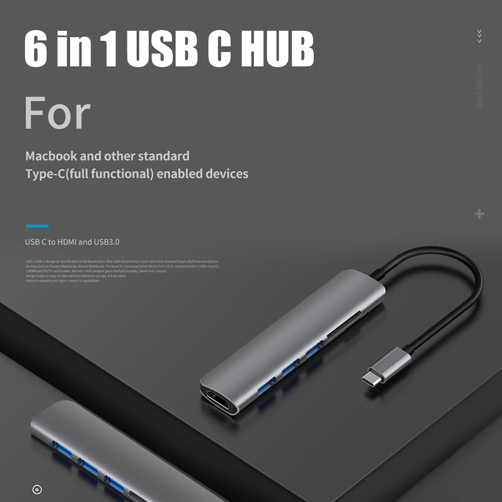 USB 3.0 Type-C Hub к HDMI адаптеру 4K Thunderbolt 3 C с 1 TF SD Reader слот PD для MacBook Pro/Air/Huawei Mate |