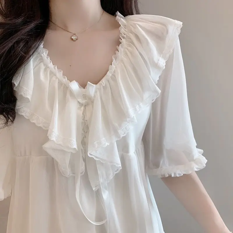 Pajama Sets Women Korean Kawaii Simple Lace Female Fashion Chic Soft Ulzzang Nightwear Basic V-neck Summer Girls Thin Clothing