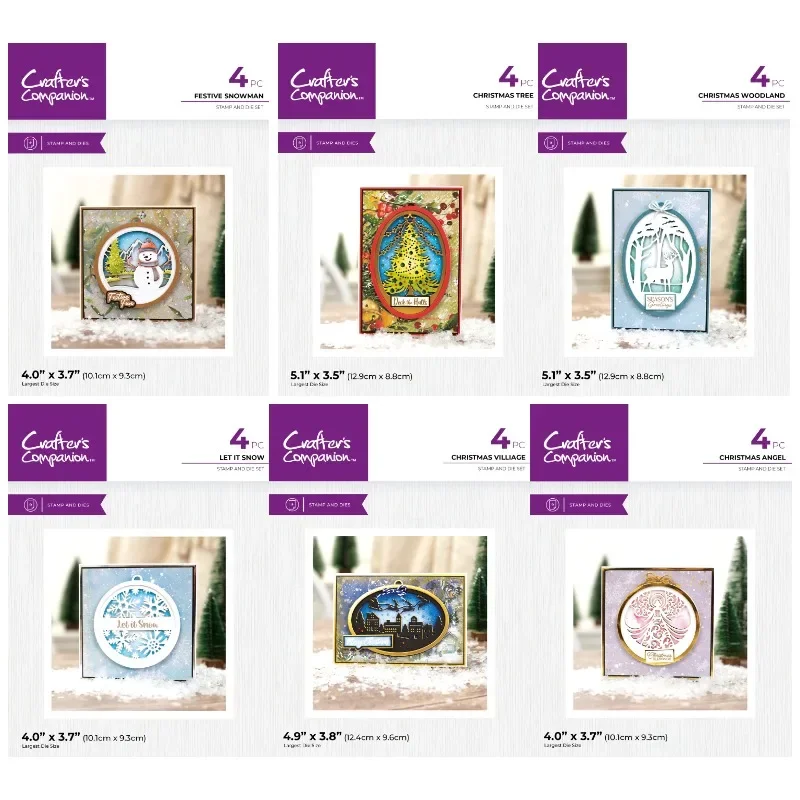 Вырубные штампы Рождественская сцена снеговик дерево лесная деревня ангел