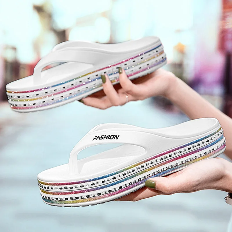 

Summer Women Slippers Fashion Wedges Flip-flops Ladies Rainbow Platform Sandals Outdoor Non-slip Beach Slides Woman Casual Shoes