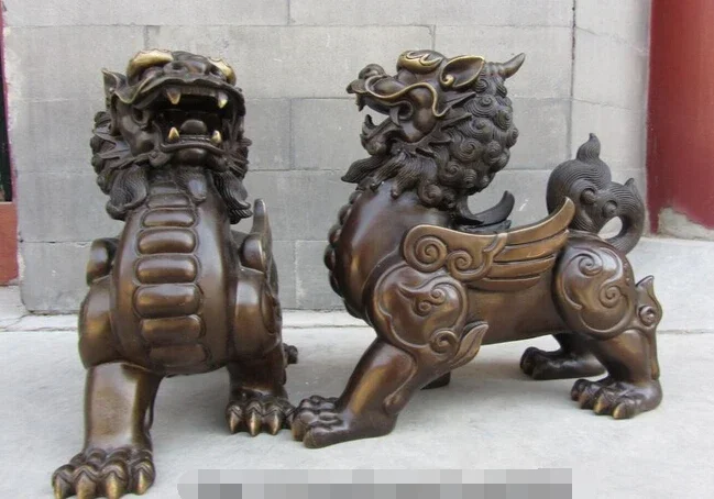 Высокая 10-дюймовая китайская королевская медная бронза фэн-шуй сглая дверь Foo Dog