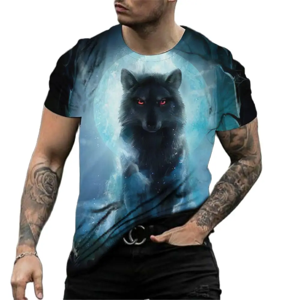 

New 3D Animal Print Mens T Shirt Short Sleeve Tops Casual Street Wolf Graphics T-shirt Oversized Fashion Tees Shirt Men Clothing