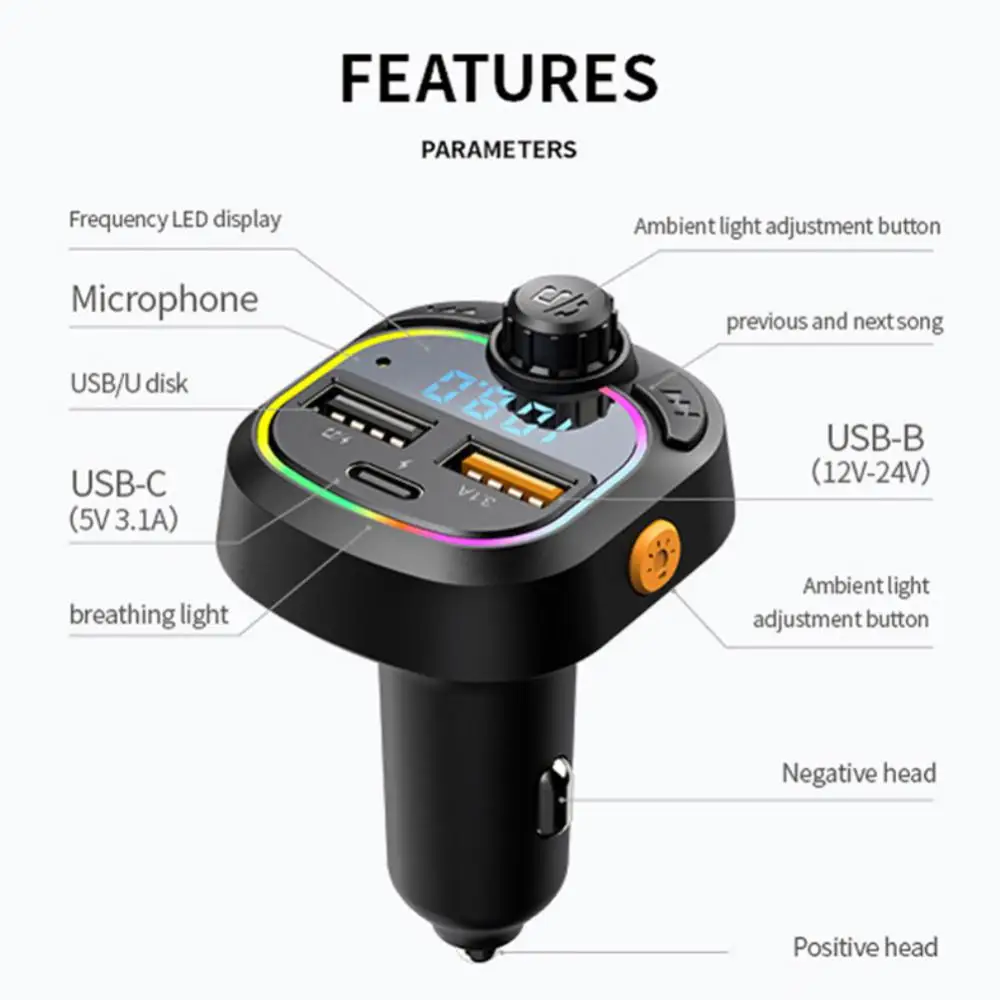 

Universal Car Fm Transmitter Bluetooth-compatible 5.0 Handsfree Radio Mp3 Player Handsfree Large Display Car Charger 3.1a