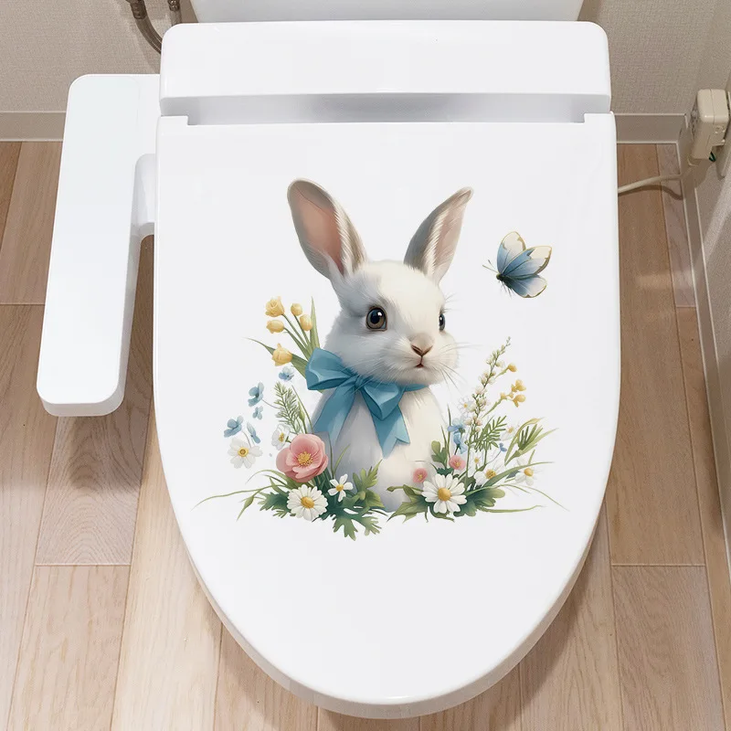 Милый кролик наклейки на стену бабочка цветок Креативный забавный ПВХ