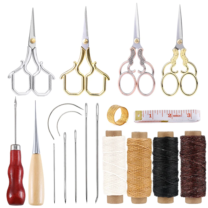 

KAOBUY Leather Sewing Kit With Large-Eye Stitching Needles, Scissors,Waxed Thread, Leather Sewing Tools For DIY Leather Craft