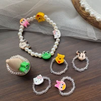 fashion casual sporty acrylic party cocktail ring set frog crystal beads bracelet cartoon creativity small cute animal elastic
