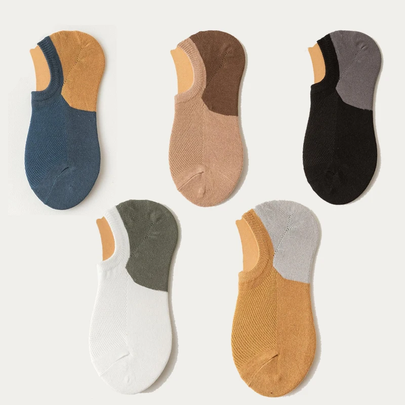 5 Pairs Cotton Men Short Socks Summer Mesh Breathable Simple Fashion Boat Socks Non-Slip Casual Male Street Sports Ankle Sock