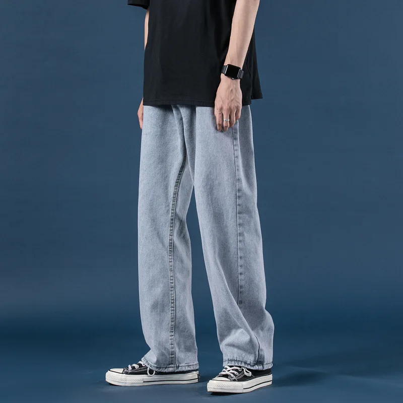 

Свободные брендовые подходящие ко всему прямые брюки Корейская версия трендовые ретро черные легкие джинсы мужские брюки Папины с широким...
