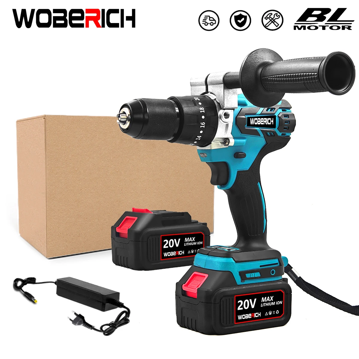 

21V 13mm Cordless Drill Industrial Grade Brushless Impact Drill Metal Auto-locking Chuck Ice Drill Fishing For Makita 18V