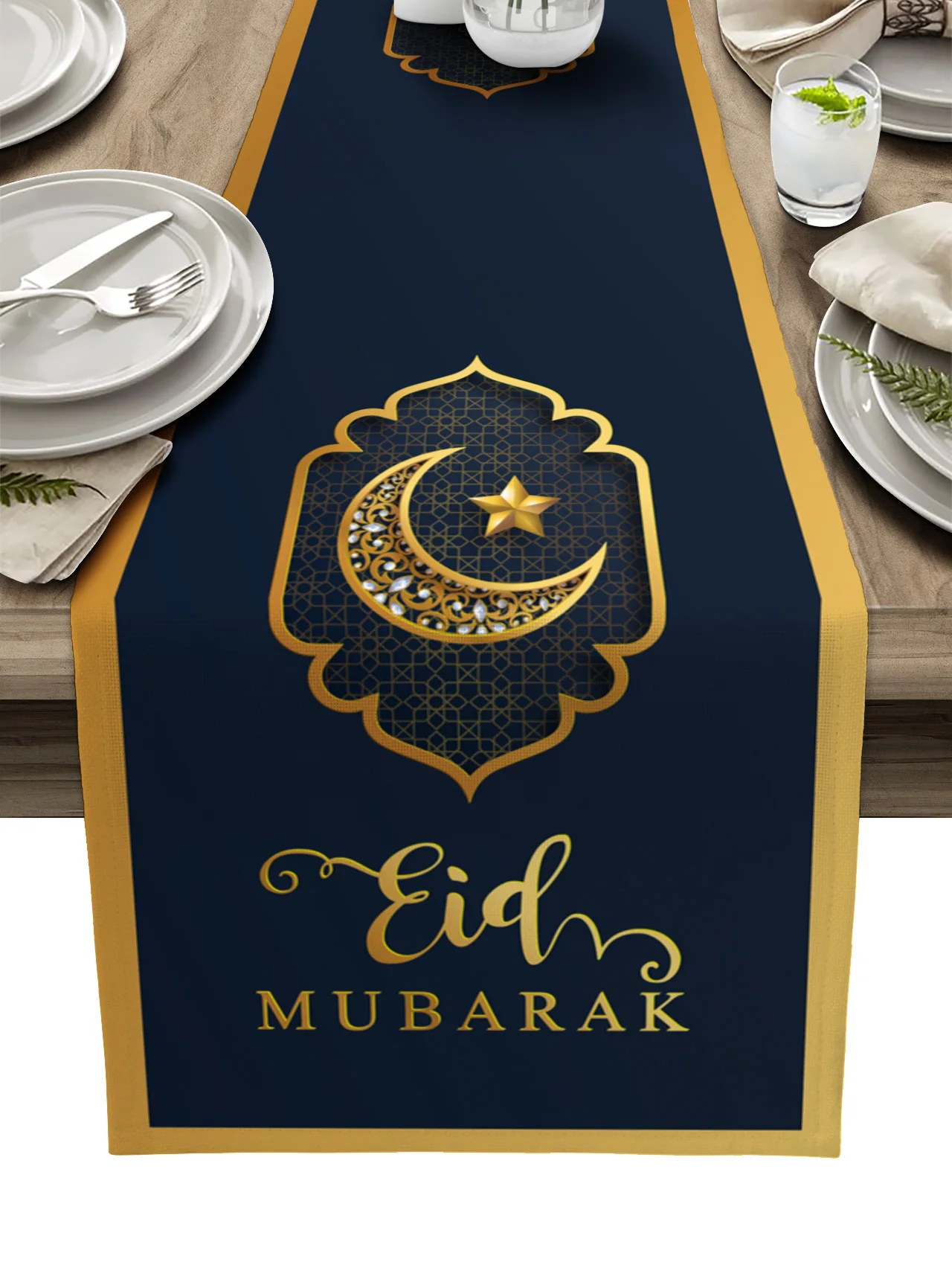 

EID Mubarak Table Runner Moon Stars Lines Decoration For Home Tablecloth Kareem Eid Al Adha Gifts Islamic Muslim Party Decor