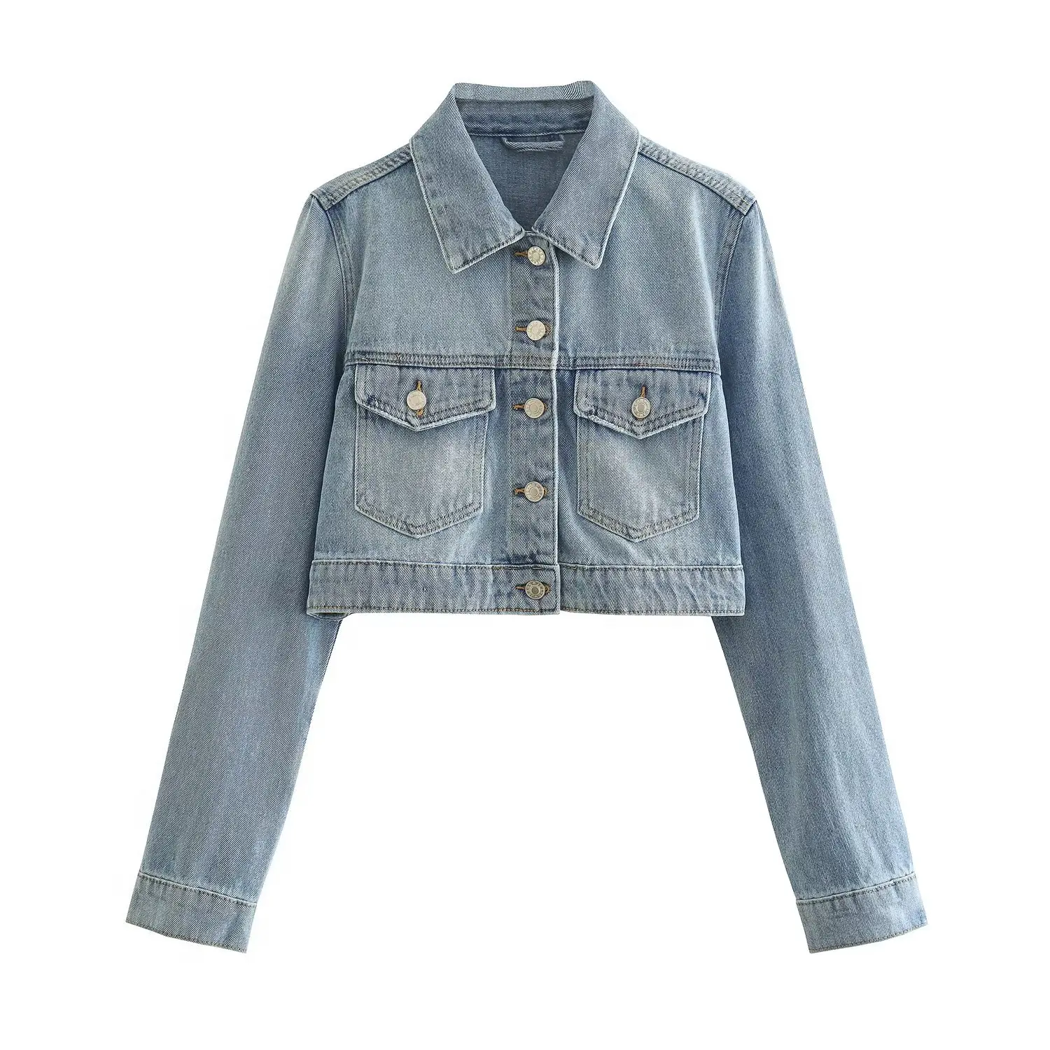 

Women 2023 New Fashion Cropped Denim Jacket Coat Vintage Long Sleeve Female Outerwear Chic Tops