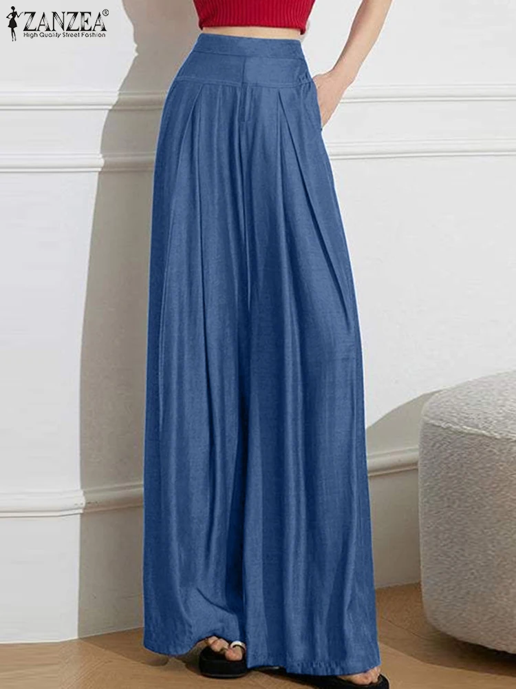 ZANZEA Модные женские осенние брюки Элегантные однотонные свободные с высокой