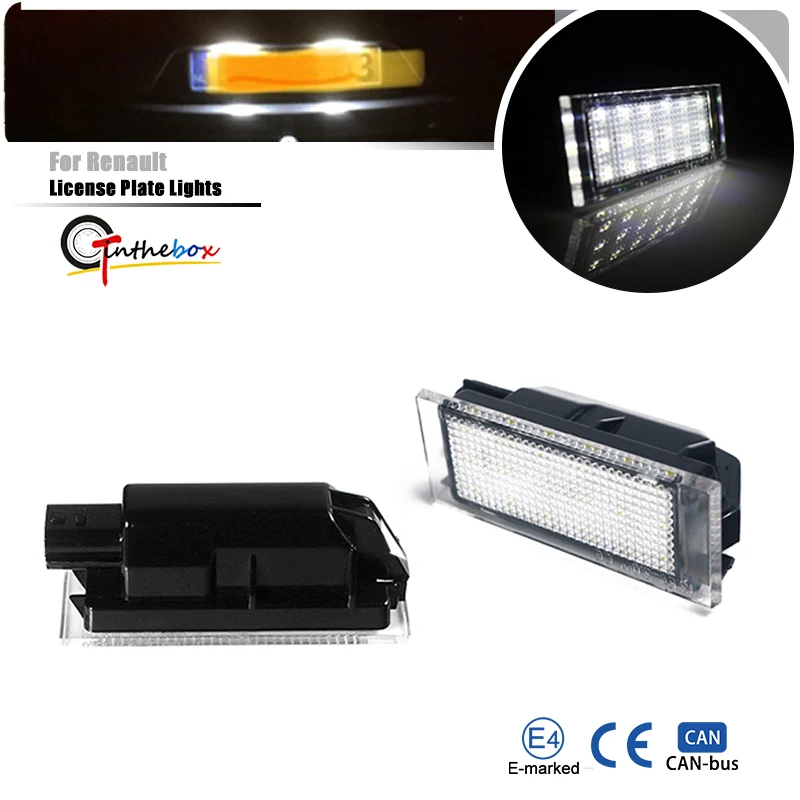 Фото Белые светодиодные фонари номерного знака для Renault Logan Twizy Clio MK3 4 Espace MK4 Duster Laguna Master Megane MK2 3 Twingo MK2 №1
