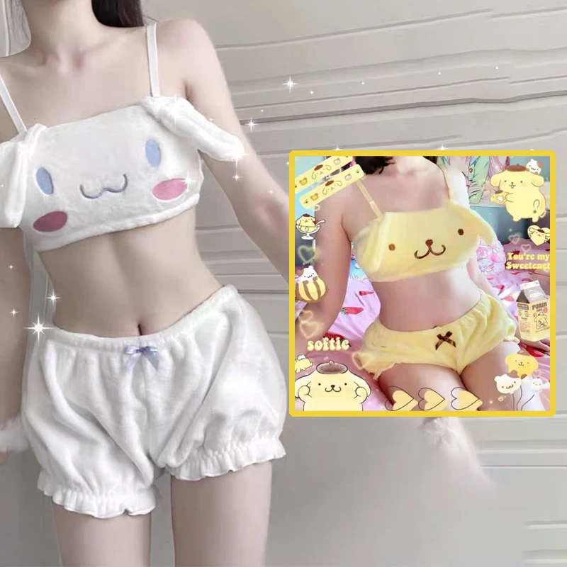 Фото Комплект пижамы для девочек Cinnamoroll: утепленный, универсальный, с вышивкой, теплый, в стиле Kuromi, из кораллового флиса, для студентов, с мультяшными помпонами Purin №1