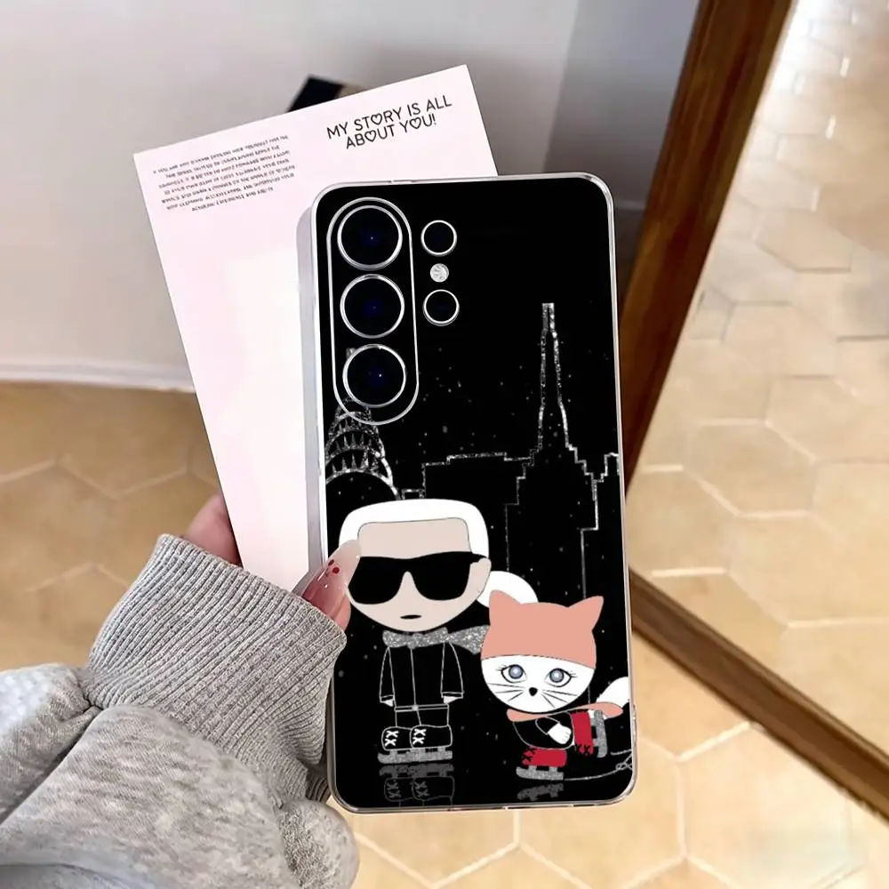 Фото Чехол для телефона K-Karls Lagerfelds Cat Gift, прозрачный, силиконовый, мягкий, для Samsung S25, S24, S21, S22, S23, S30, Ultra, S20, Plus, FE №2