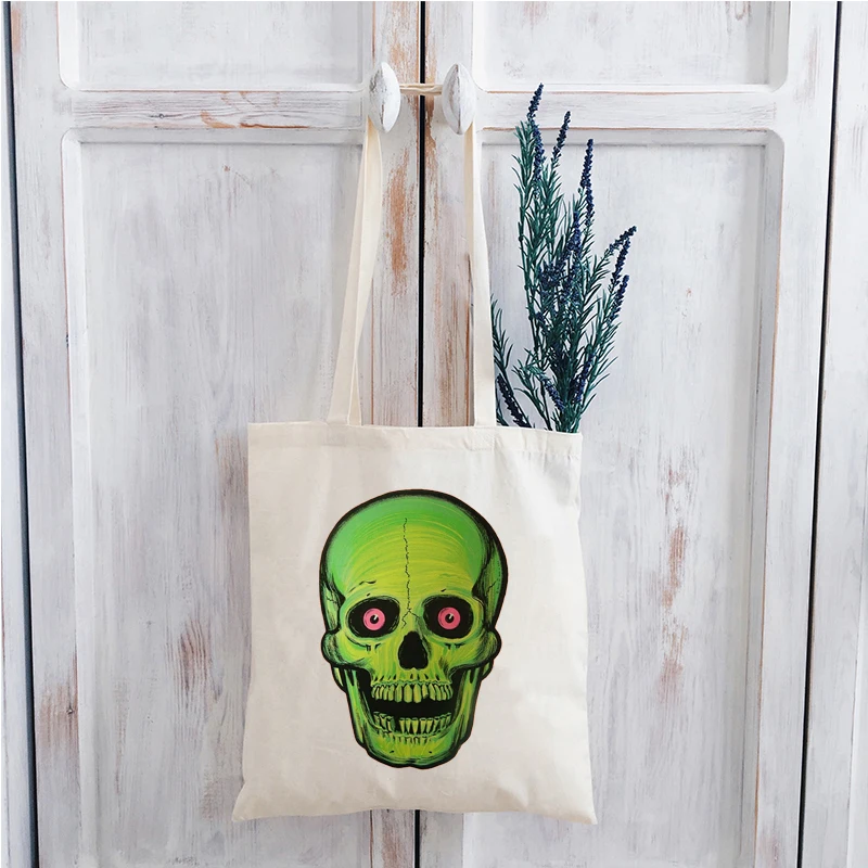 

Halloween Skull Shopping Bag Women Aesthetic Skull Gothic Canvas Bag Halloween Women Vintage Reusable Cute Bag Print