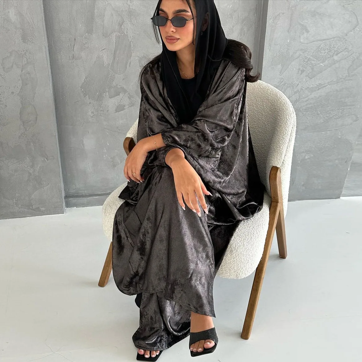 ИД мусульманская абайя для женщин платье Серебристые Абайи арабский Дубайский