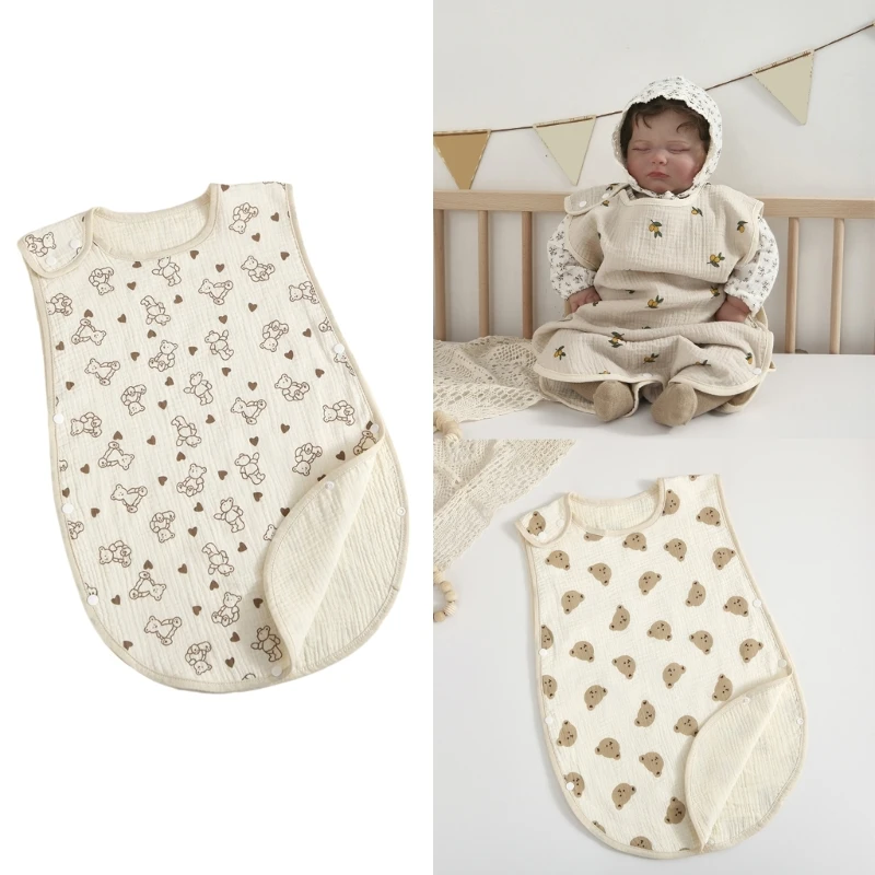 

Y55B Wearable Sleepsack Newborn Gauze-Cotton Vest Sleep Sack Cute Print Sleeping Bag for Babies Boys Girls Pushchair Quilts