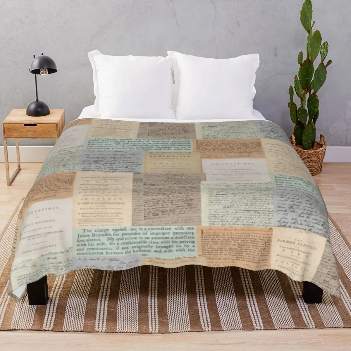 Hamilton Papers Collection Blankets Flannel Printed Ultra-Soft Throw Blanket for Bedding Sofa Camp Cinema