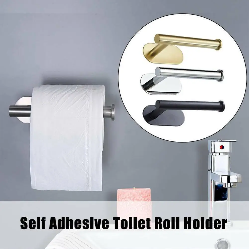 

No Drilling Self Adhesive Stainless Steel Toilet Roll Holder Bar Towel Ring Rail Punch-Free Rack Wall Mount Tissue Accessories