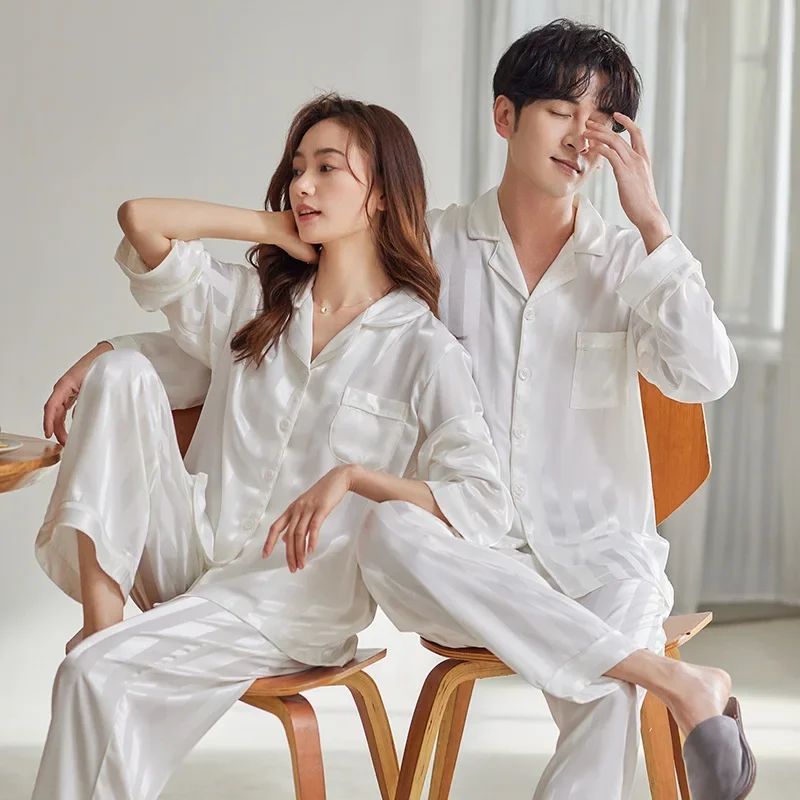 Весенне-осенние пижамы для пар женские шелковые с длинными рукавами тонкая