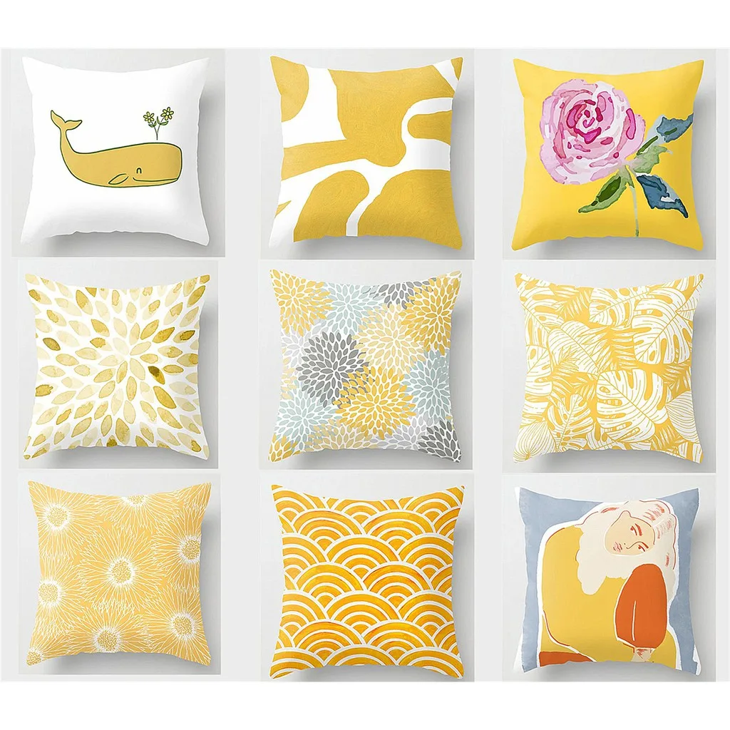

Home Decor Pillowcase Yellow Printed Cushion Pillowcase Square Pillowcase Sofa Cushion Cover 45x45cm