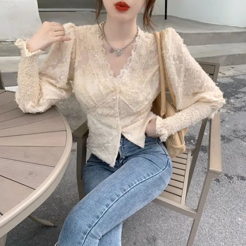 Весенняя новая женская мода в западном стиле сексуальная блузка с кружевной