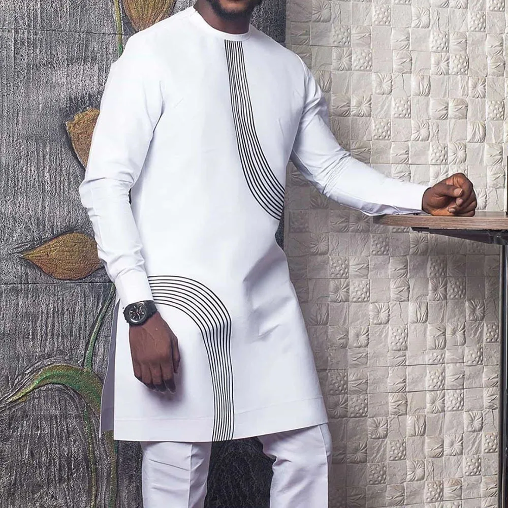 Dashiki Shirt African Men's Clothing Stripe Long Sleeve Shirt Casual Oversized Bloom Summer Shirts for Men 2022 New (M-4XL)