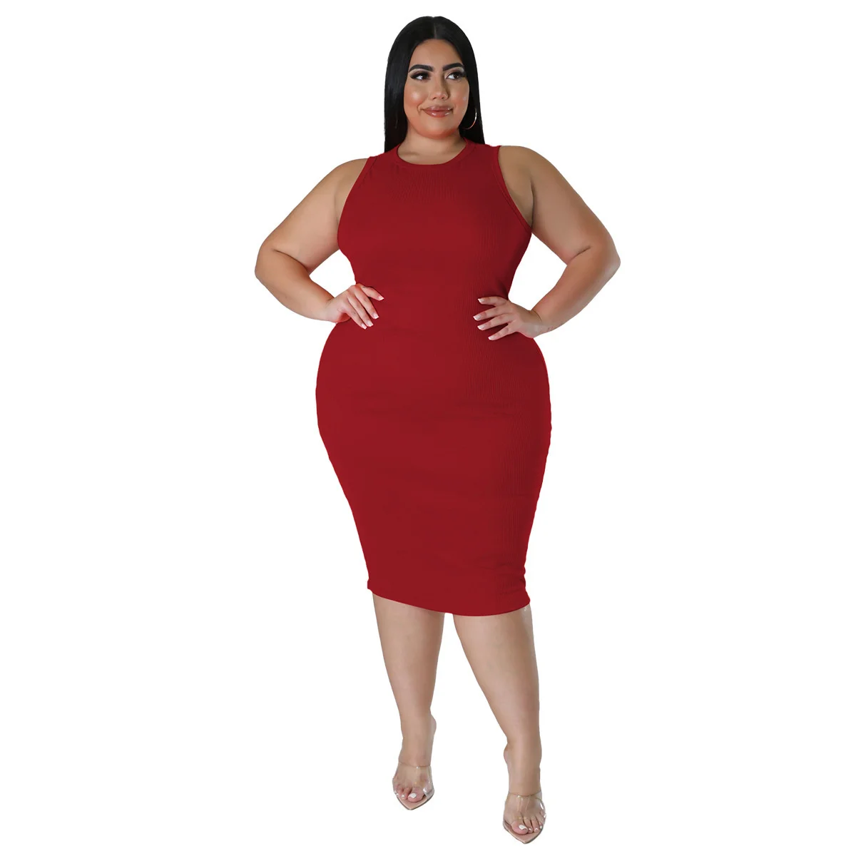 Plus Size Women's Dresses Fashion Casual Solid Color Sleeveless Dress 2023 Spring Summer New Large Size Female Elegant Dresses