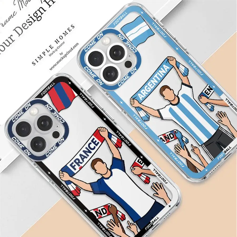 Фото Чехол для iPhone 16e 7 8 17 Air XR 13 12 11 Pro MAX 12 Mini 16 15 14 Plus, прозрачный, с мультяшным дизайном для футбольных фанатов №2