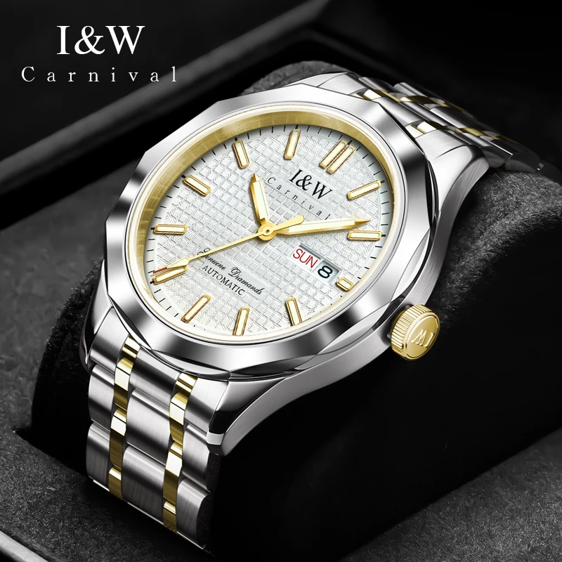 IW-Reloj de pulsera de acero inoxidable para Hombre, accesorio masculino de pulsera resistente al agua 30M con calendario, Reloj automático ligero de lujo