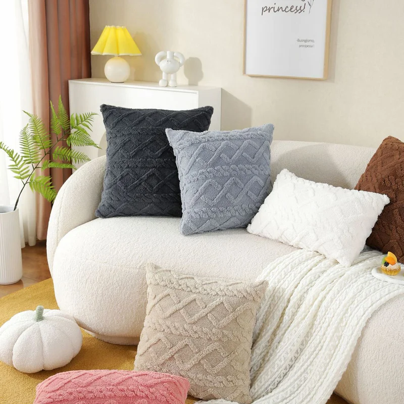 

Geometric Plush 3D Rhombus Pillow Cover 30x50/45/50cm Soft Jacquard Cozy Bed Sofa Cushion Case Nordic Home Spring Decoration