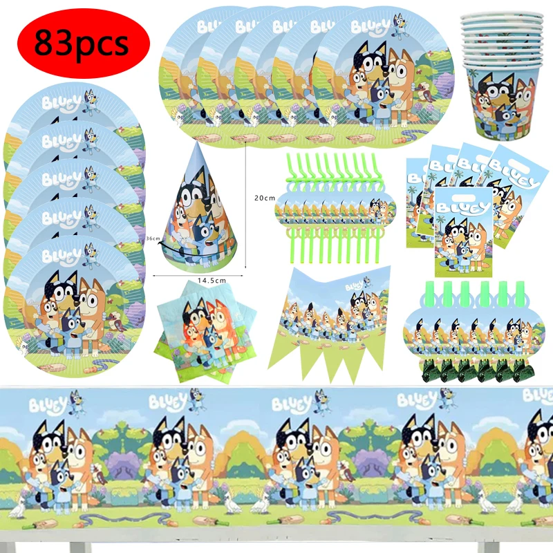 

Children's Birthday Party Disposable Tableware Cup Plate Napkin Cartoon Bingo Dogs Banner Tablecloth Baby Shower Party Supplies