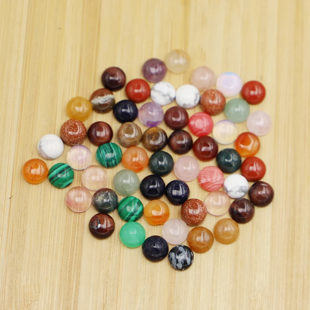 8MM Fashion Good Natural Stone Quality Assorted Round Cab Cabochon Beads DIY Ring Ear Studs Jewelry Accessories Wholesale 50Pcs