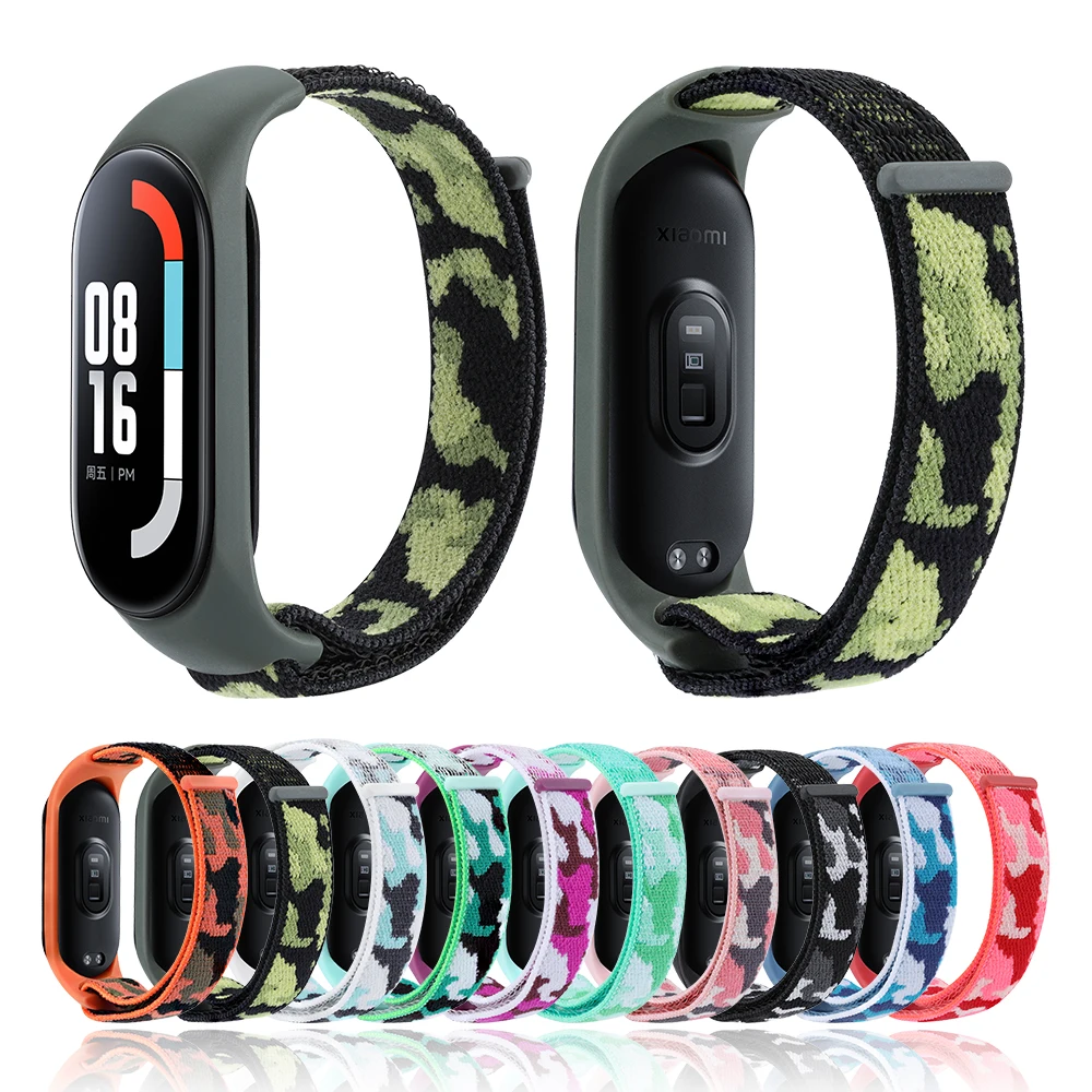 

Новый женский ремешок для Xiaomi Band 5 6 7, сменный спортивный браслет для Mi Band5 Band6 Band7, камуфляжный тканый ремешок на запястье