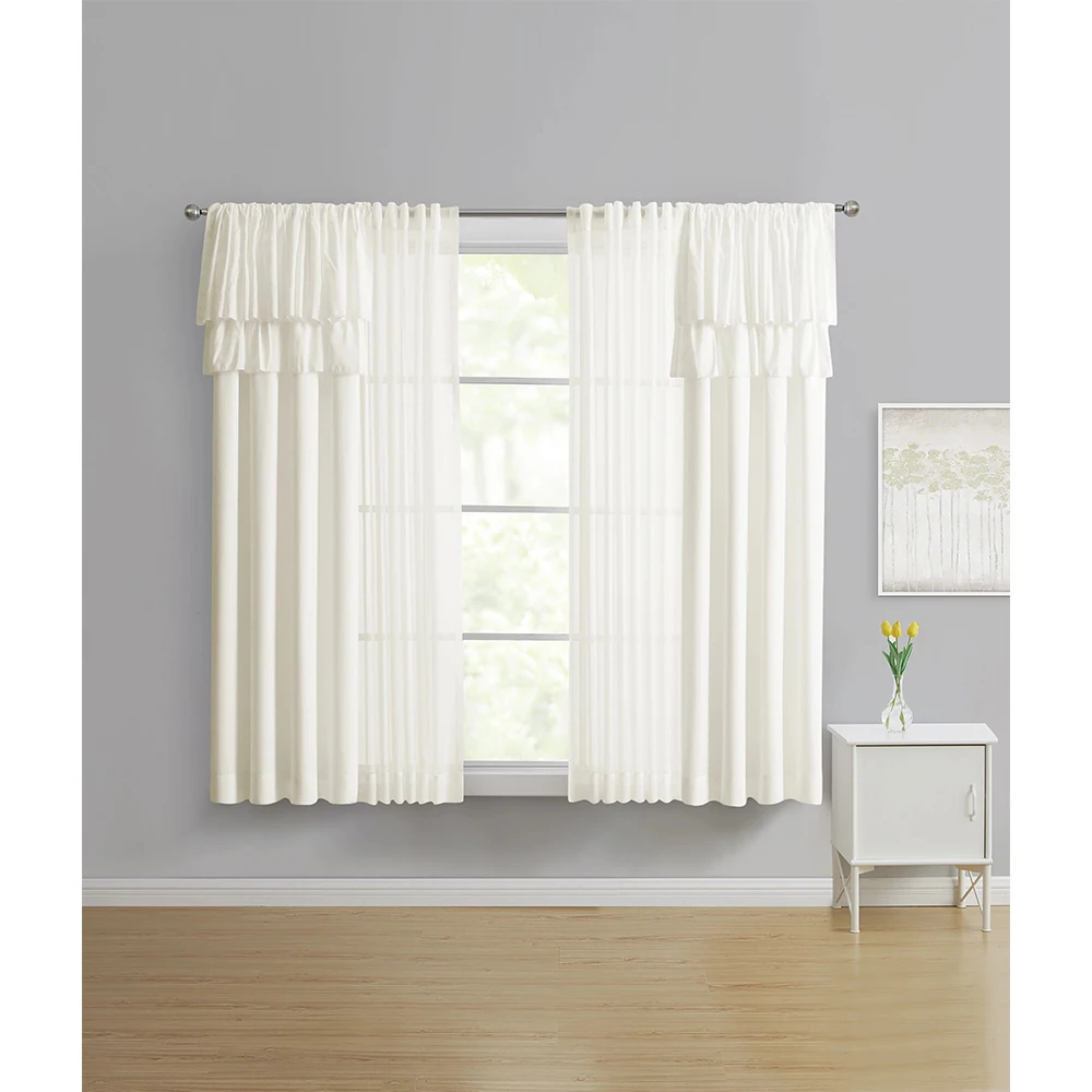 

Simply Shabby Chic Ruffled Solid Ivory Window Curtain Panels and Sheers, Set of 4, 50 X 63