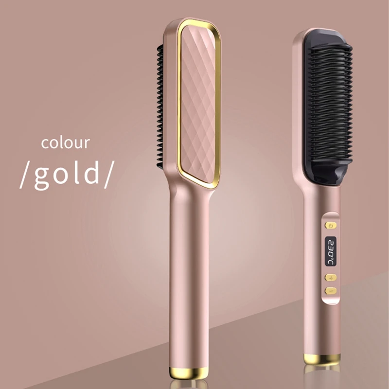 

Электрический Выпрямитель для волос 2-в-1, устройство для завивки волос, стайлер с ЖК-дисплеем, прямая расческа, вилка стандарта США