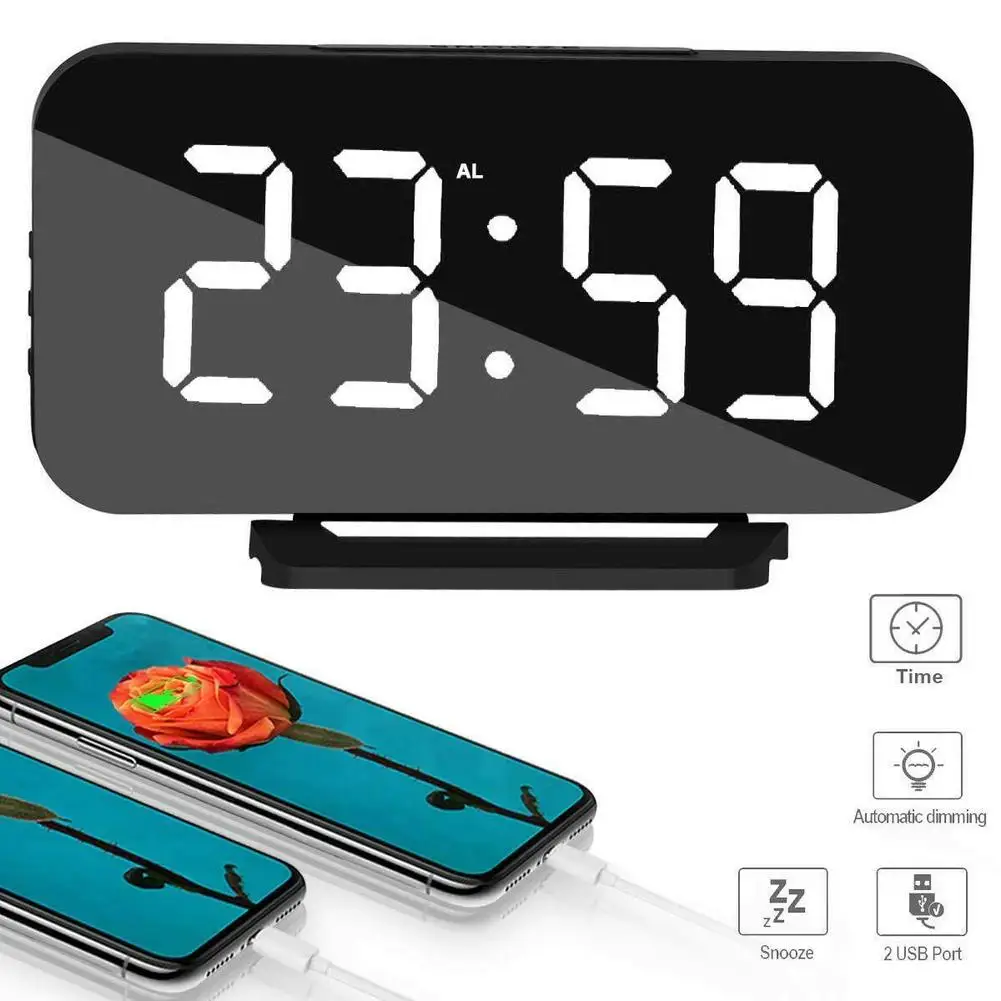 2 Ports Usb Charger Snooze Function Adjustable Brightness Le