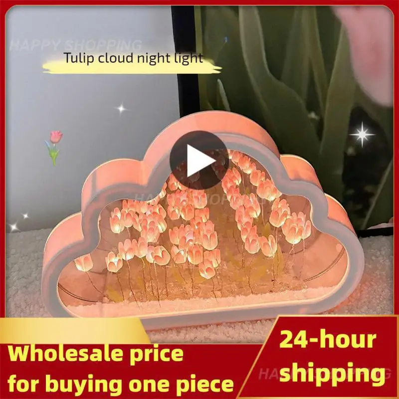 

Battery Desktop Decorative Lights Beautiful Color Ins Night Light Cloud Mirror Lighting Push Button Mirror Night Light Buttoned