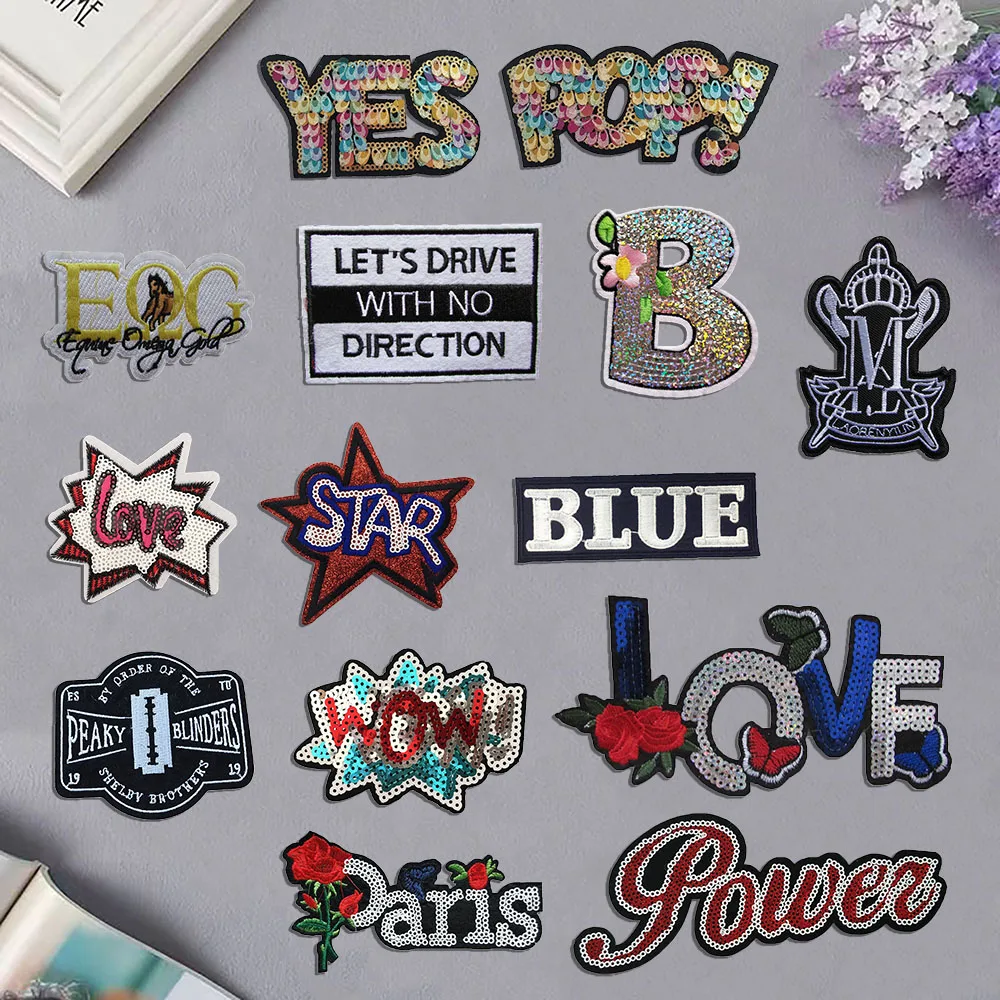 

Wholesale sales of 50 pieces letter embroidery Sewable Cloth sticker Hot melt adhesive ironing Repair the hole decorate clothing