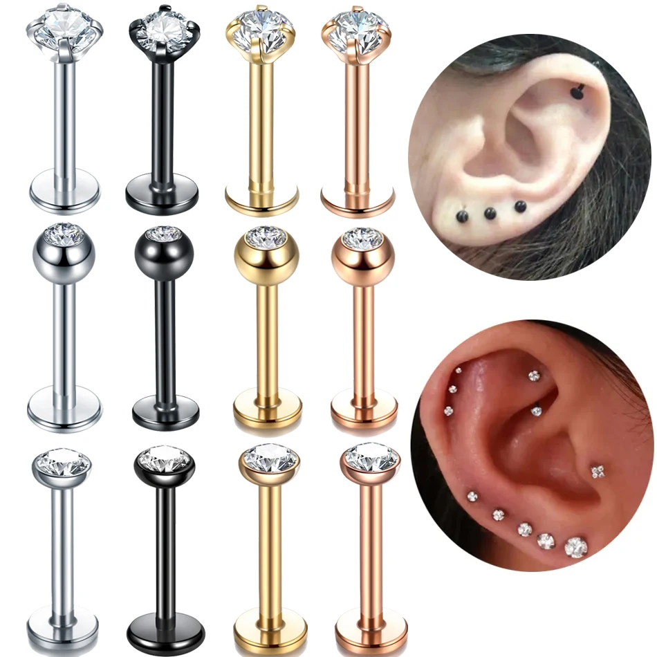 

10Pcs/lot Surgical Steel 16G Tragus Helix Bar 3mm Ball Labret Lip Bar Rings Stud Cartilage Ear Piercings Body Jewelry for Women