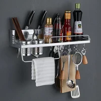 aluminum kitchen storage shelf wall mounted spice rack organizer for knife fork spoon punch free holder home kitchen items