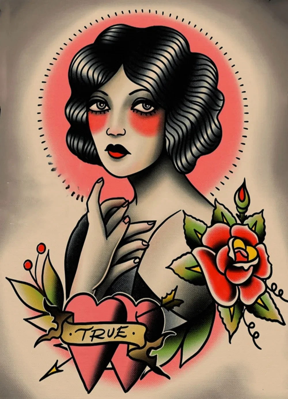 Винтажная татуировка для девушек дизайнерская Настенная картина Ретро Матовая