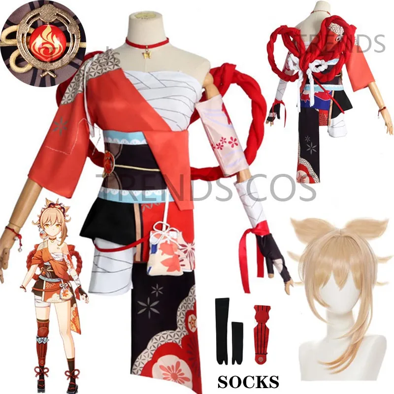 

Game Genshin Impact Naganohara Yoimiya Cosplay Costume Yoimiya Outfit Include Dress Wig for Anime Cosplay Halloween