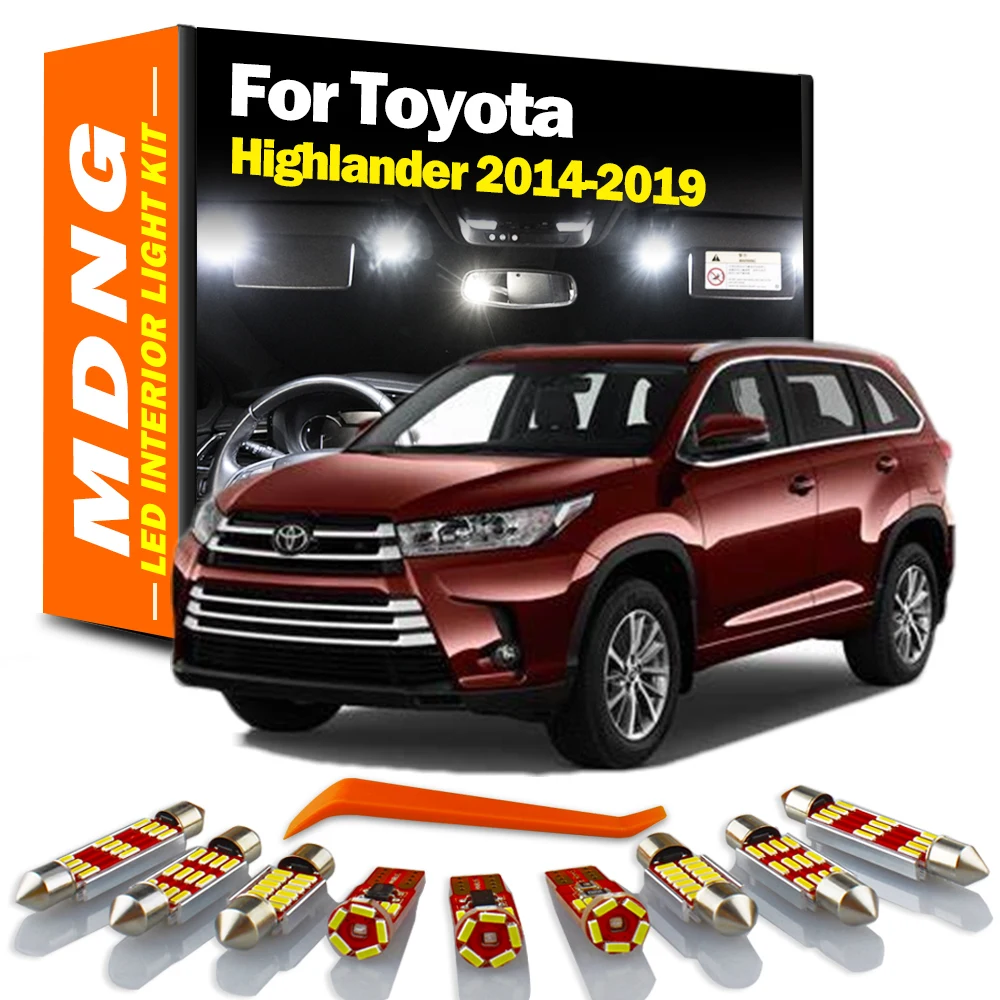 MDNG-Kit de luz Interior LED para coche, lámpara de lectura de mapa de cúpula, 12 piezas, para Toyota Highlander Canbus, 2014, 2015, 2016, 2017, 2018, 2019