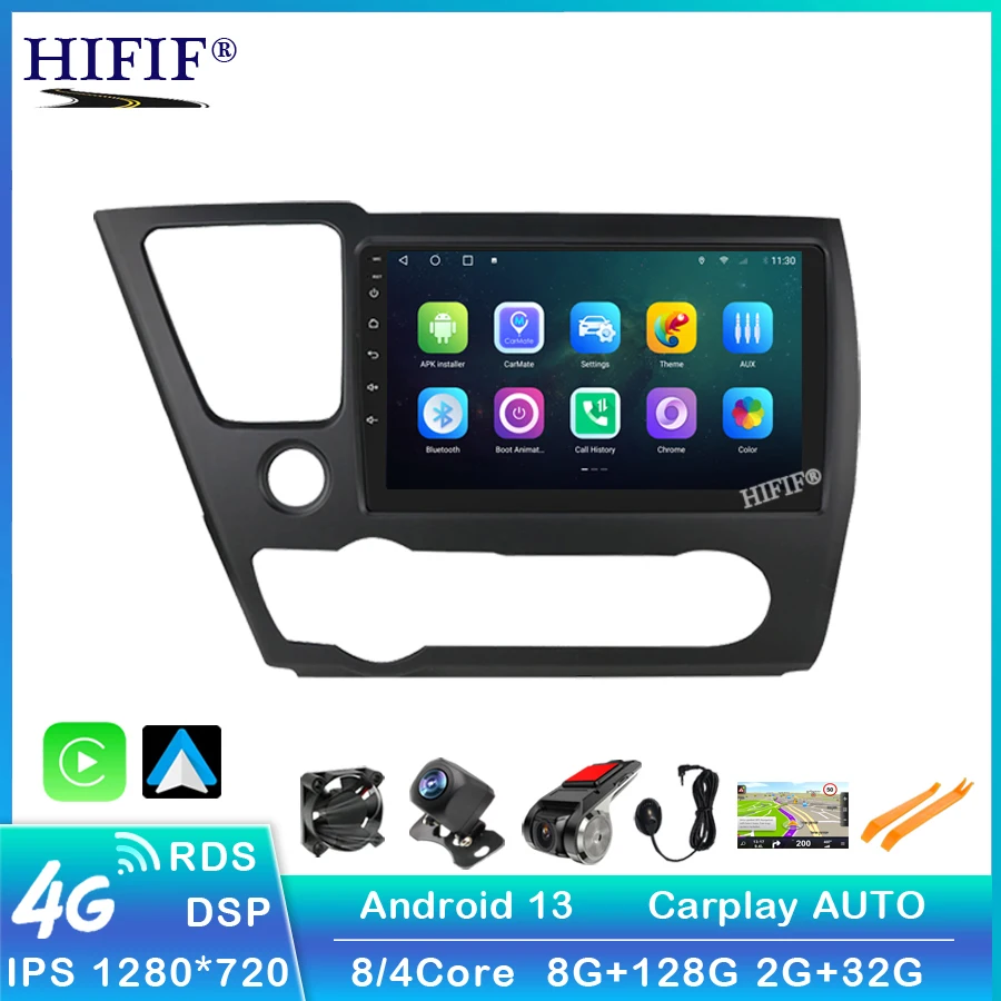 

CarPlay Android 13 4G + 64G автомобильный радиоприемник, мультимедийный плеер для Honda Civic 9 2013 - 2016 GPS no 2din 2 din dvd