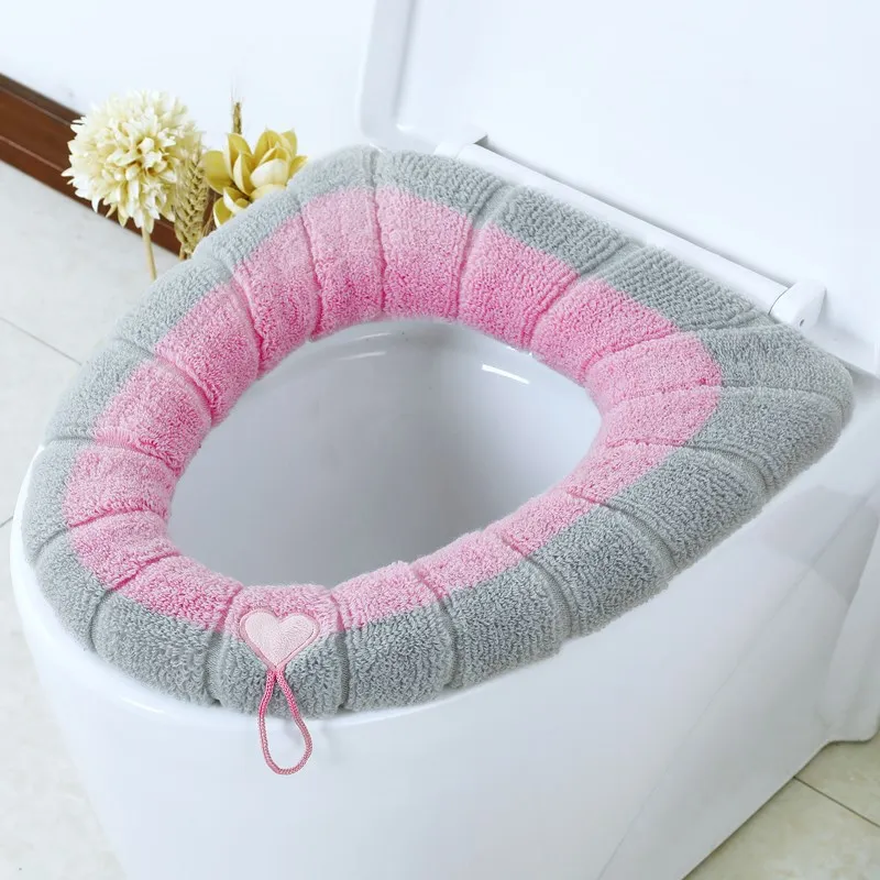 

Badkamer Toilet Seat Met Handvat Closestool Wasbare Zachte Winter Warmer Mat Pad Kussen O-Vorm Toiletbril Bidet Covers